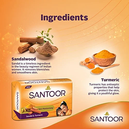 Santoor Sandal & Turmeric Soap - 125g (4+1)