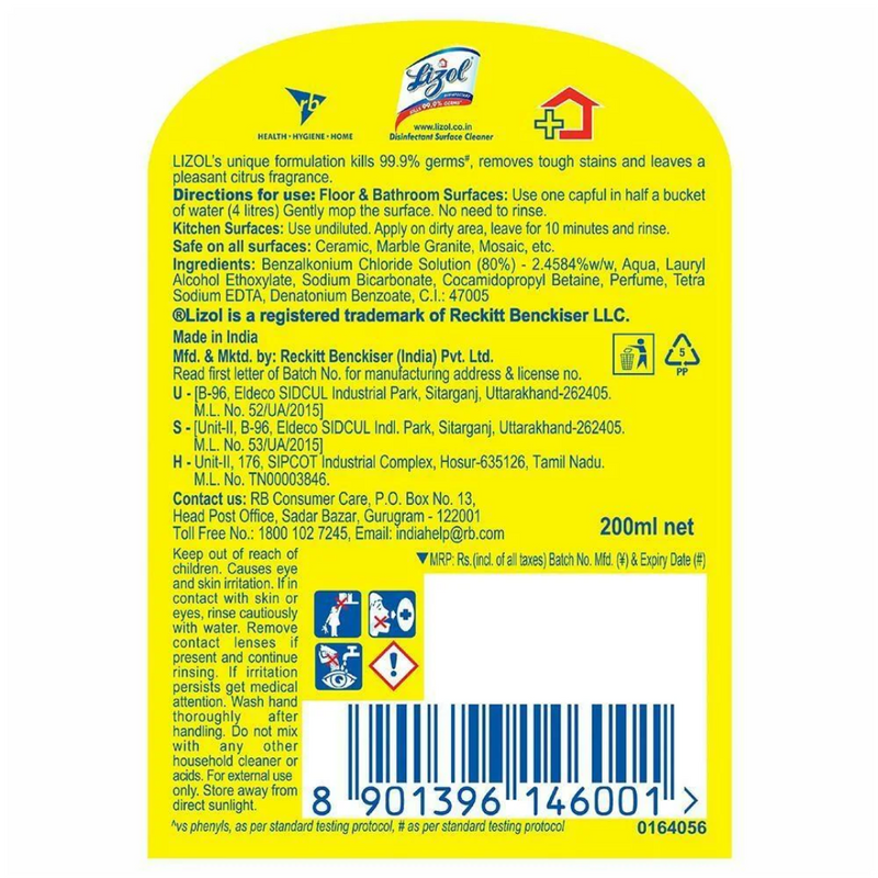 Lizol Citrix Floor Cleaner - 200ml