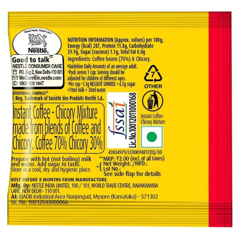 Nescafe Sunrise Rich Aroma Coffee Sachet - 2.2g