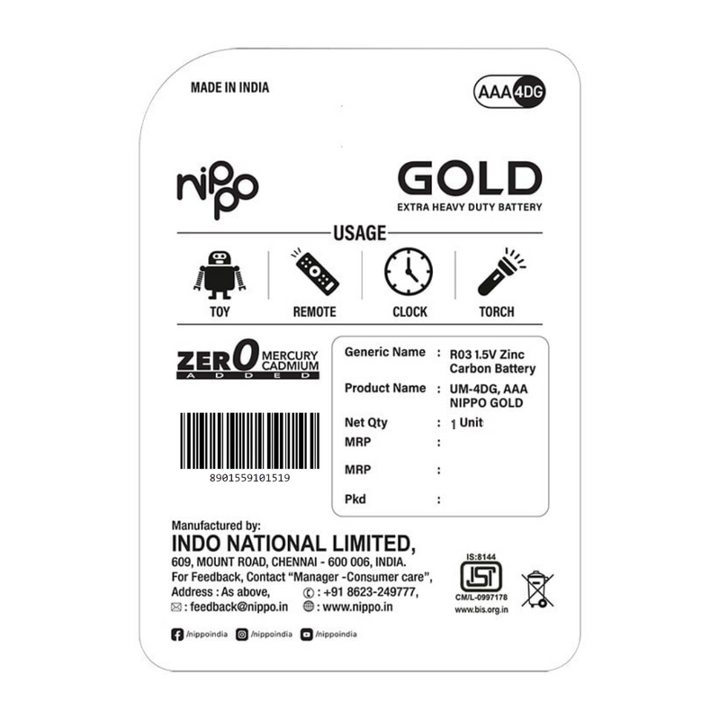 Nippo Gold AAA Batteries - 1N