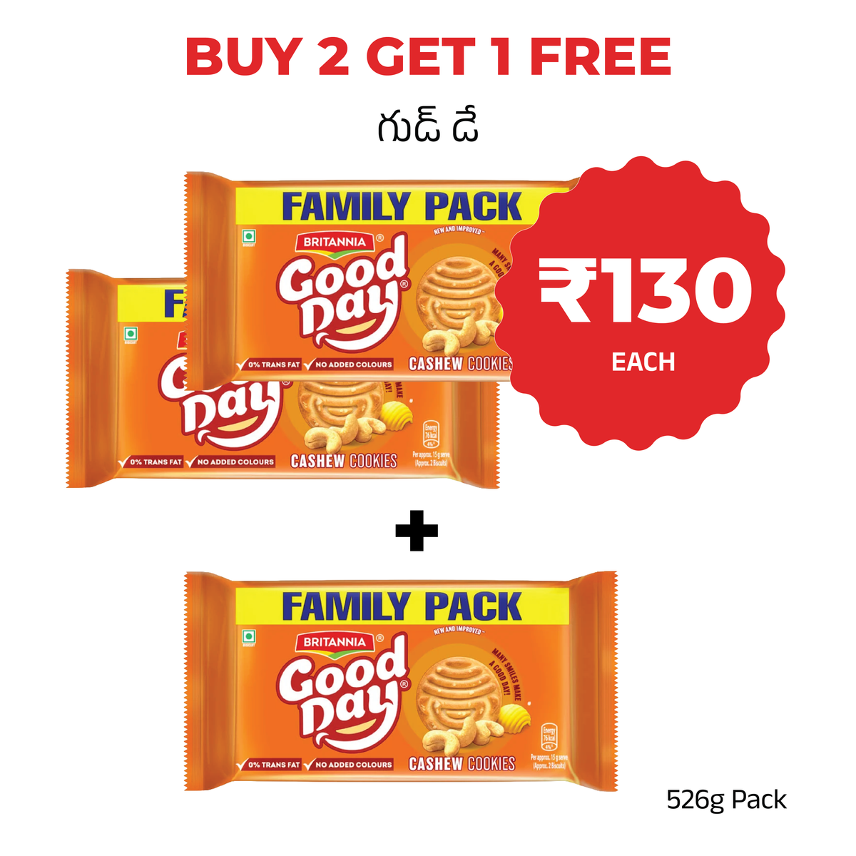 Britannia Good Day Cashew Cookies Family Pack 526g - Buy 2 Get 1 Free - SuperK November offer