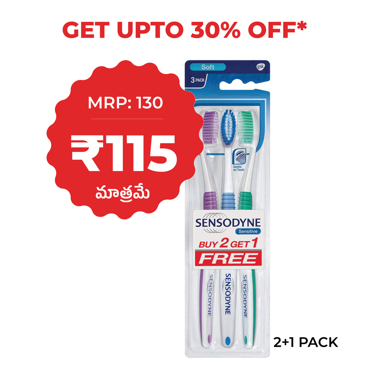 Sensodyne Sensitive Soft Toothbrush 2+1 Pack - SuperK November offer