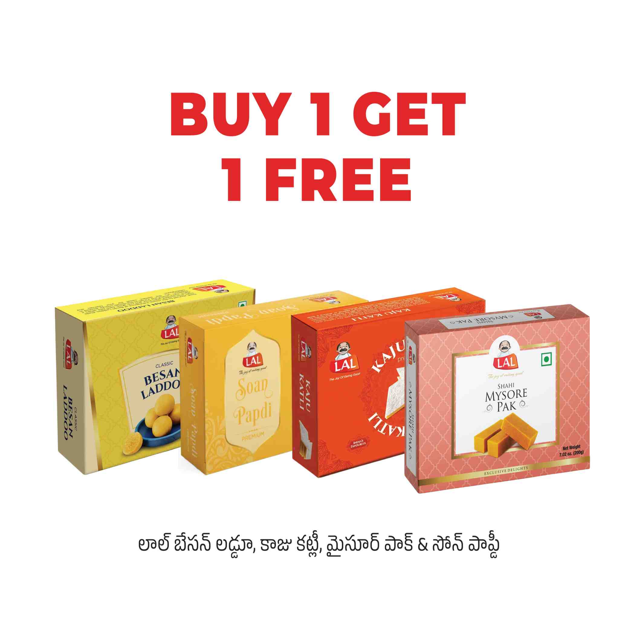 Lal Besan Laddoo, Kaju Katli, Mysore Pak & Soan Papdi
